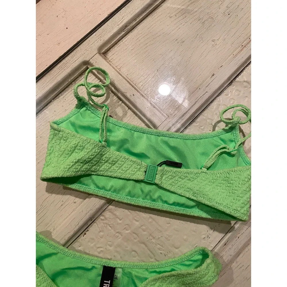 Triangl Lime Green Textured Smocked Rib Triangle Bikini Set Size S